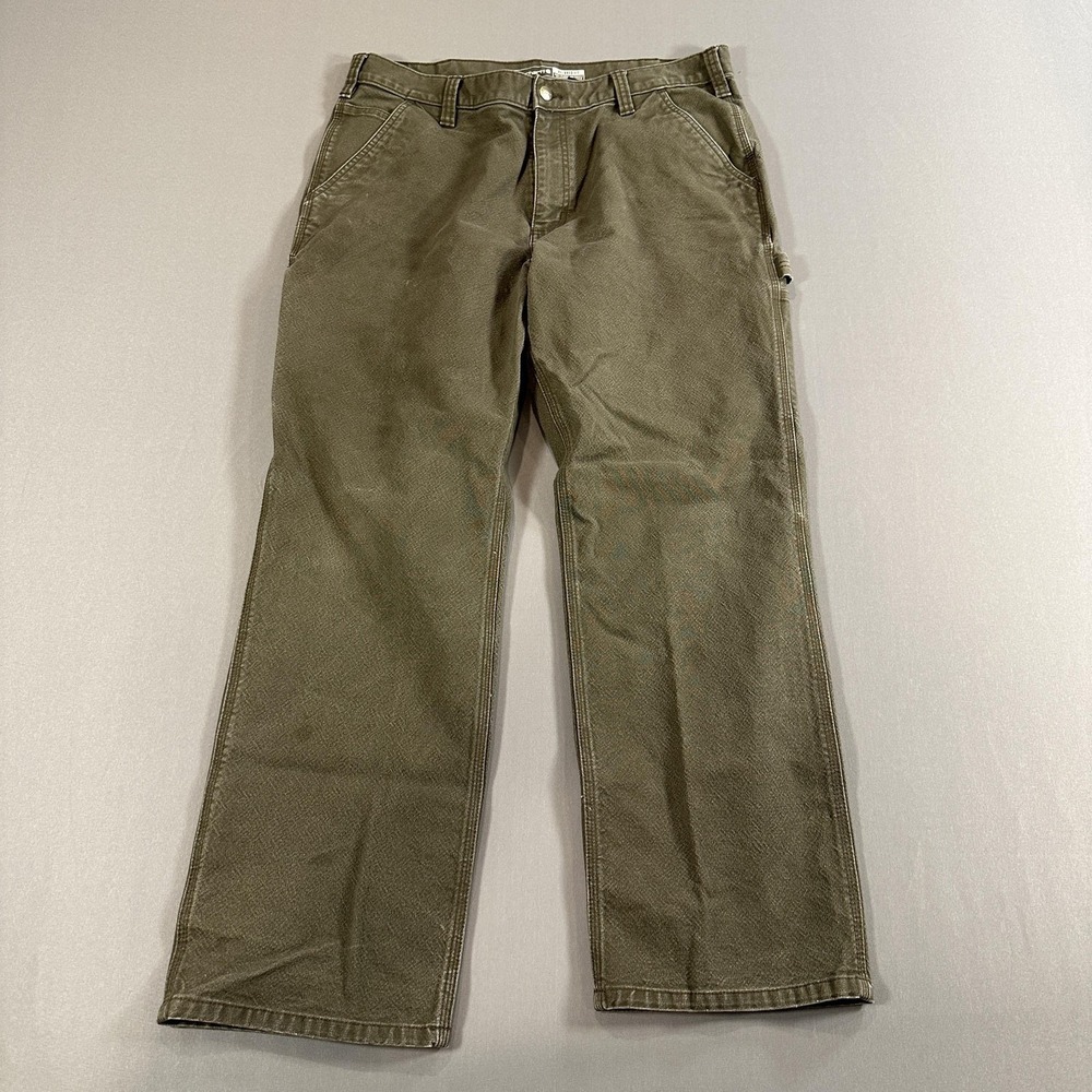 Carhartt Pants Mens 38x32 Green Carpenter Canvas Relaxed Fit Straight Workwear